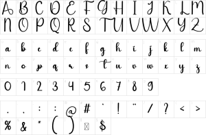 Mapa de caracteres da fonte Grandma Font