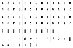 Mapa de caracteres da fonte Grape Font