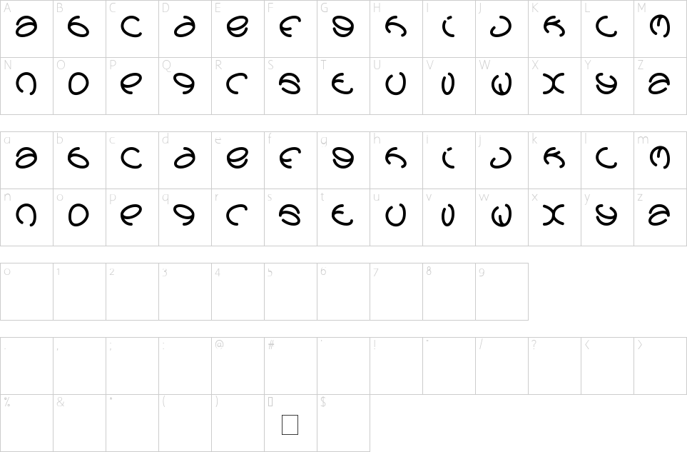 Mapa de caracteres da fonte Graphic Dream Font
