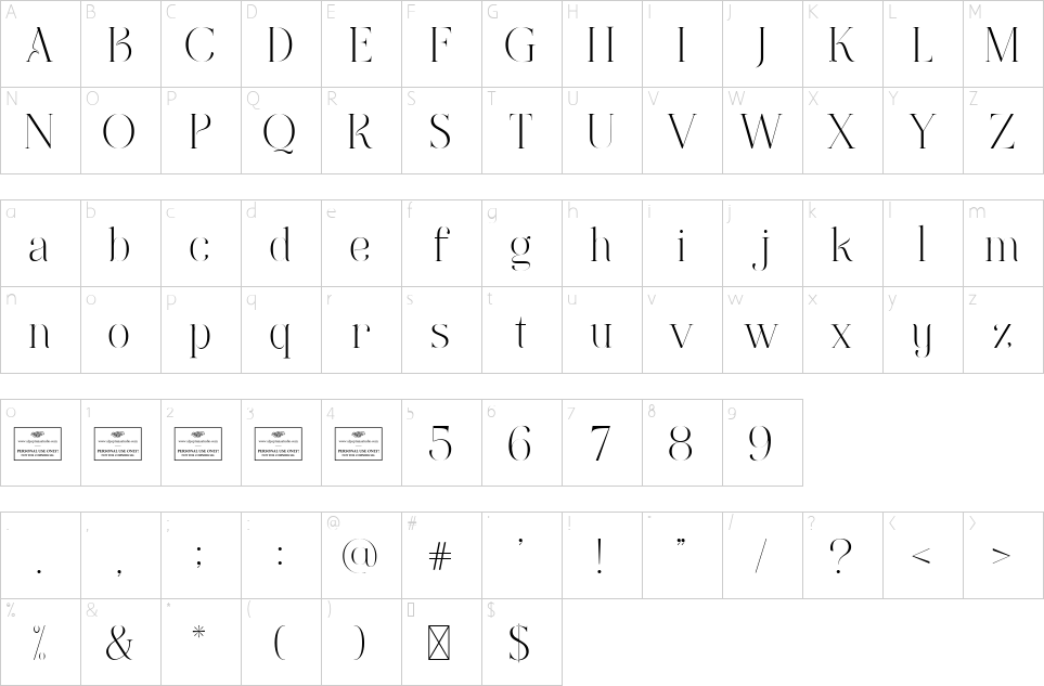 Mapa de caracteres da fonte Grass Font