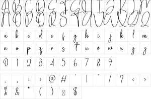Mapa de caracteres da fonte Gratitude Font