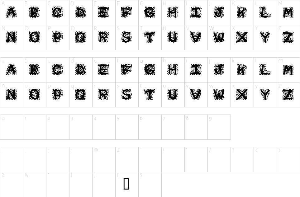 Mapa de caracteres da fonte Gravel Font - 1001 Free Fonts