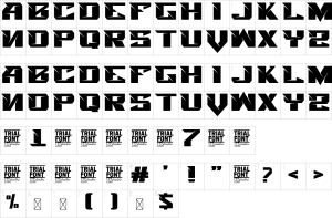 Mapa de caracteres da fonte Great Sport Font