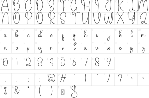 Mapa de caracteres da fonte Greathing Font