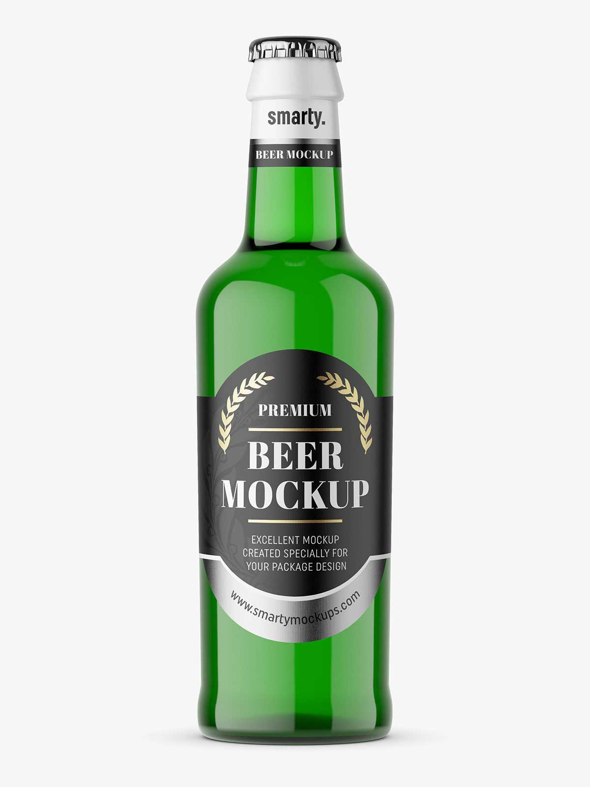 Green beer bottle mockup