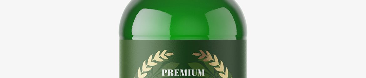 Green beer bottle mockup / 330 ml