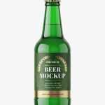 Green beer bottle mockup / 330 ml