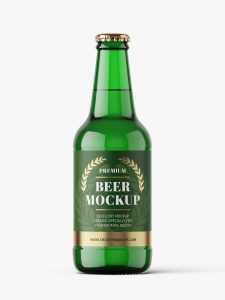 Green beer bottle mockup / 330 ml