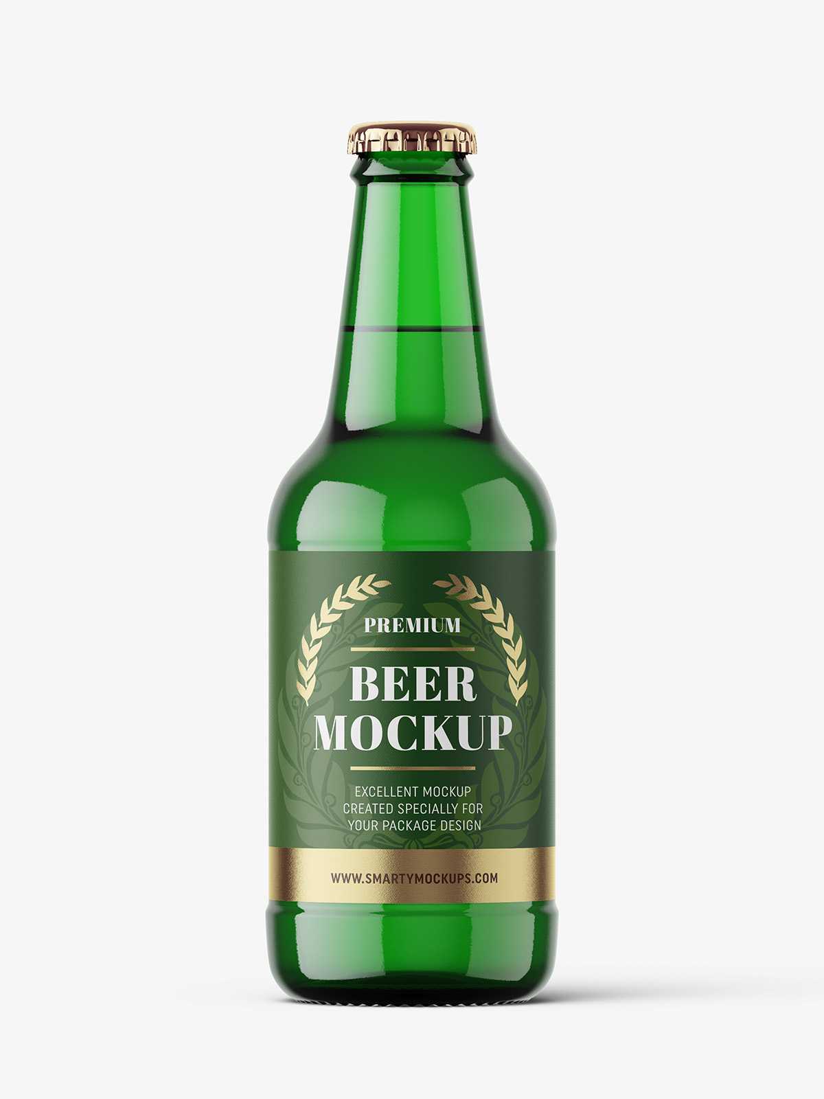 Green beer bottle mockup / 330 ml