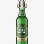 Green beer bottle with swing top cap mockup