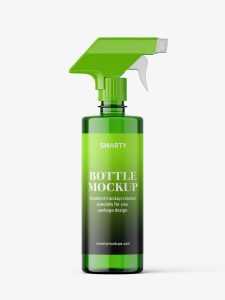 Green bottle mockup with trigger spray mockup
