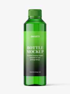 Green bottle with child resistant cap mockup