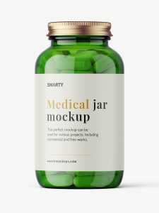 Green capsules jar mockup