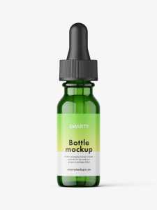 Green dropper bottle mockup