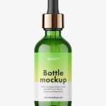 Green dropper bottle mockup