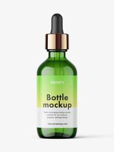 Green dropper bottle mockup