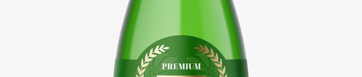 Green glass bottle with mineral water mockup
