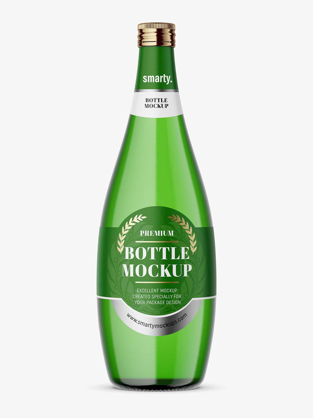 Green glass bottle with mineral water mockup