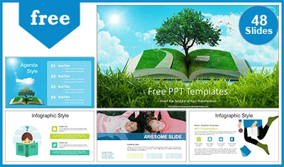Green grass open book PowerPoint Templates