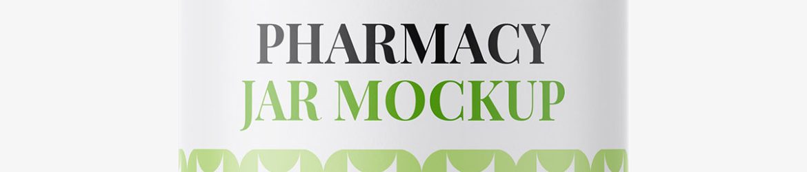 Green jar with pills mockup