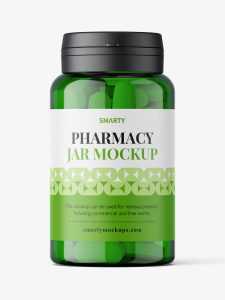 Green jar with pills mockup
