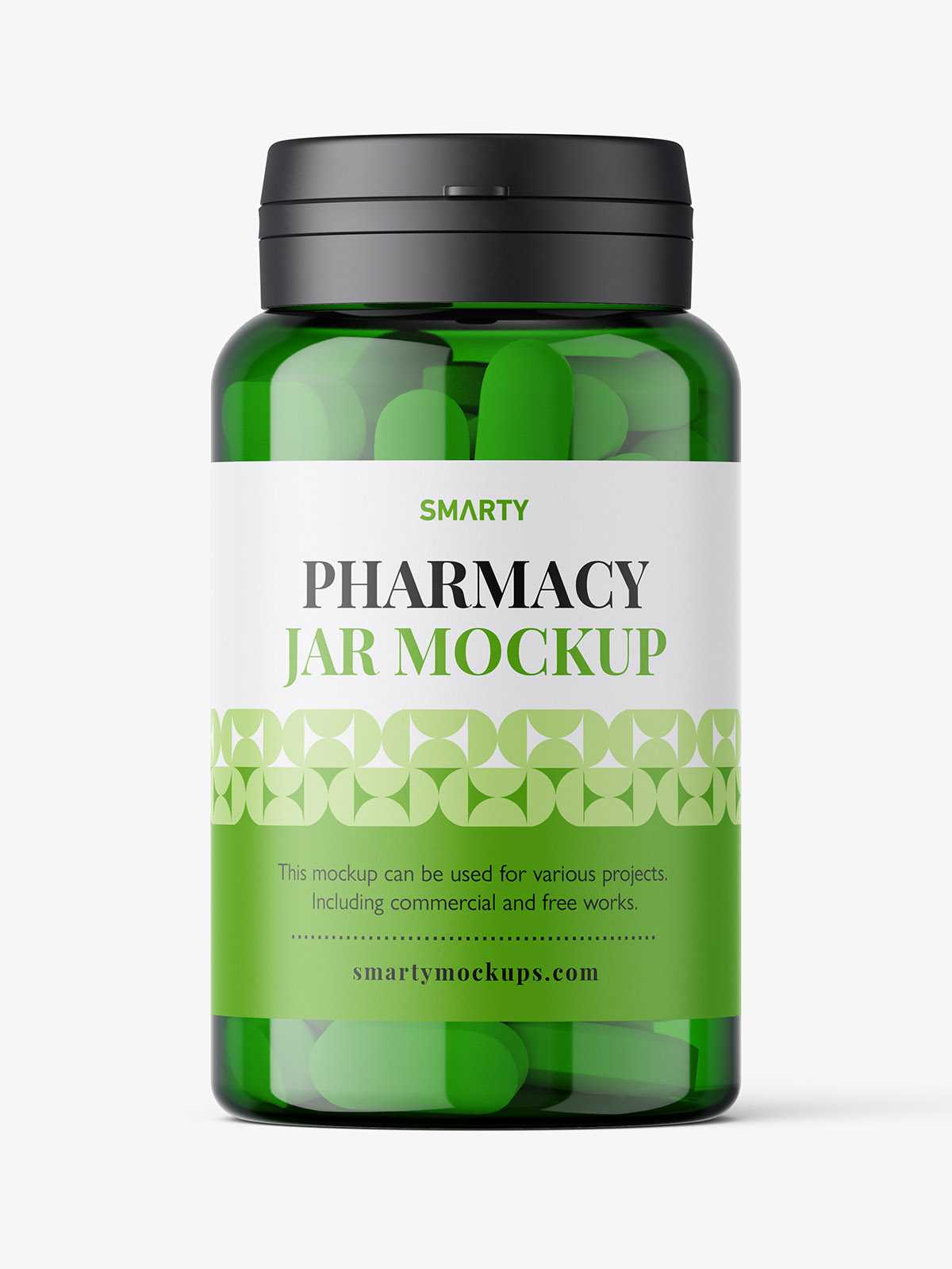 Green jar with pills mockup