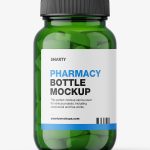 Green jar with pills mockup