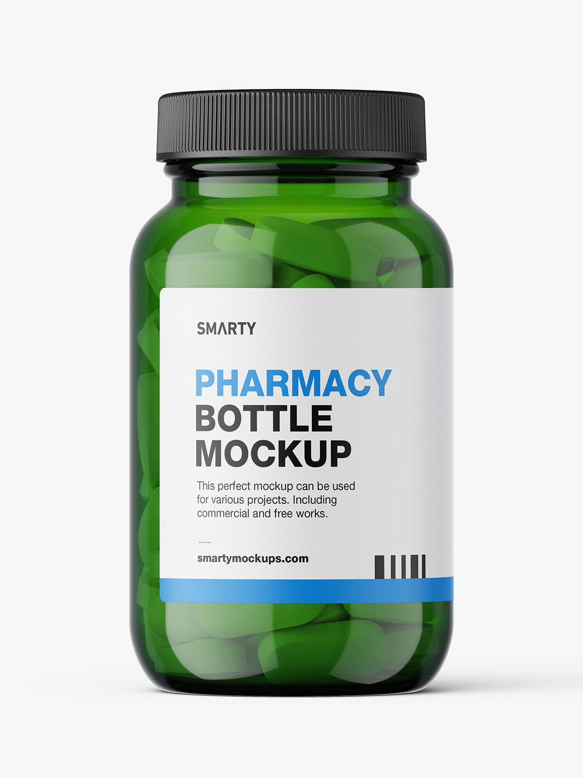 Green jar with pills mockup