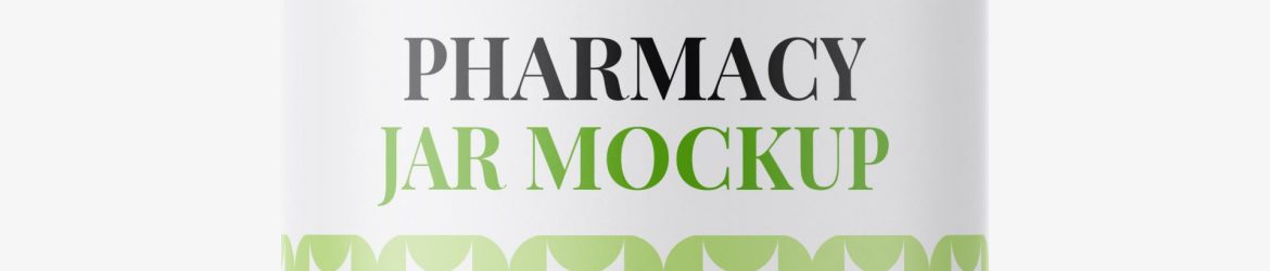 Green jar with round tablets mockup