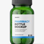 Green jar with round tablets mockup