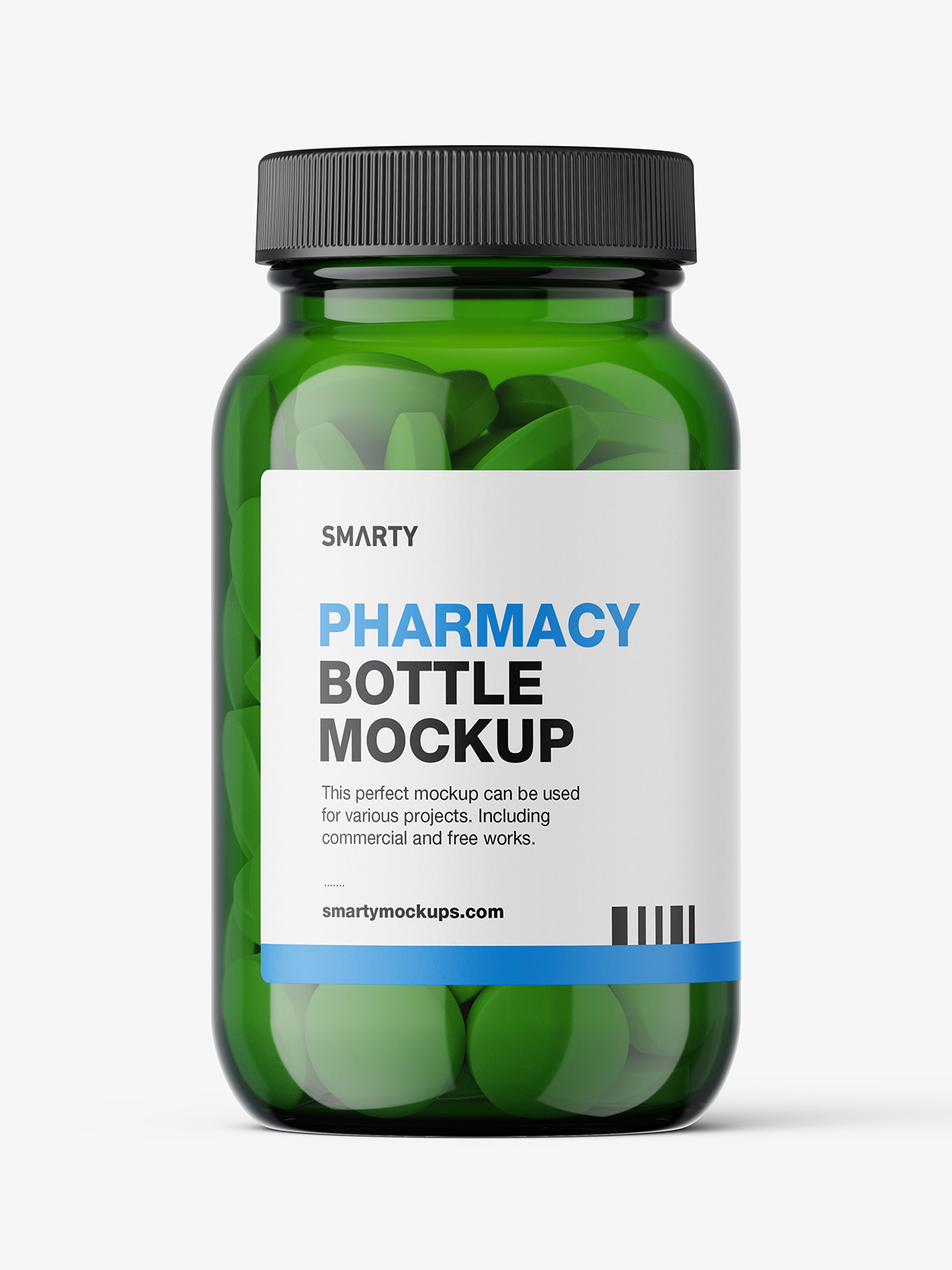 Green jar with round tablets mockup