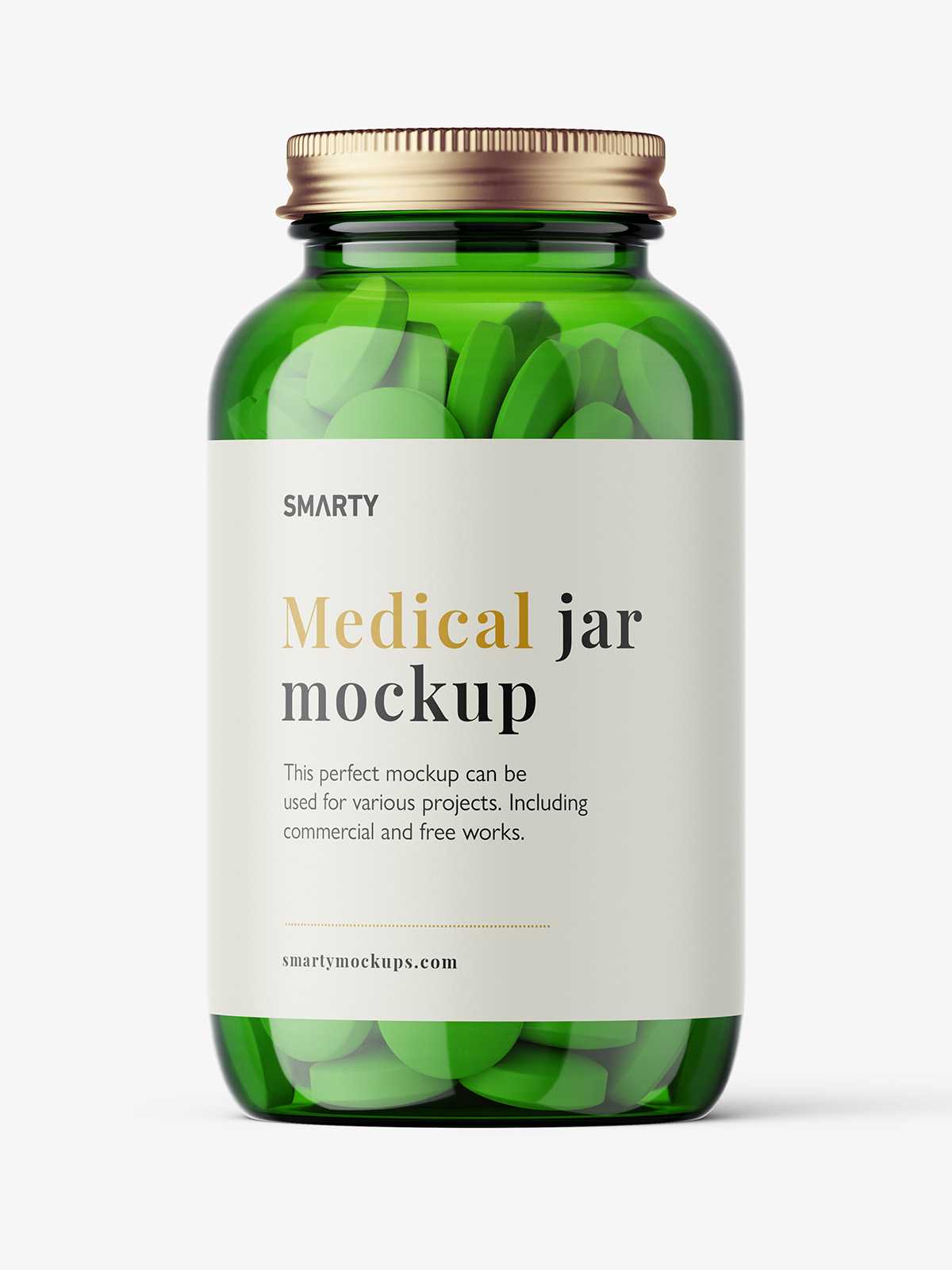 Green jar with round tablets mockup