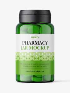 Green jar with tablets mockup