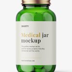 Green jar with tablets mockup