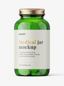 Green jar with tablets mockup