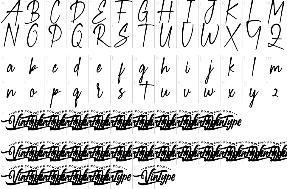 Mapa de caracteres da fonte Green Latte Font