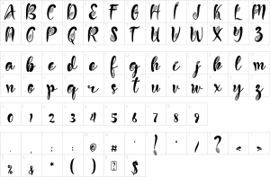 Mapa de caracteres da fonte Green Love Font