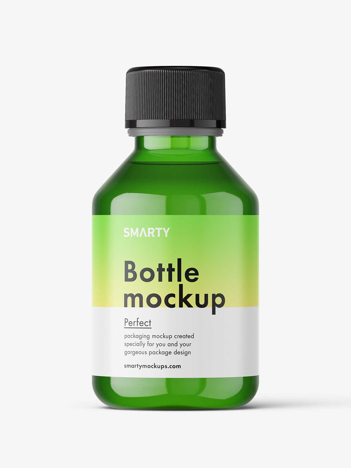 Green syrup bottle mockup