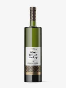 Green wine bottle mockup