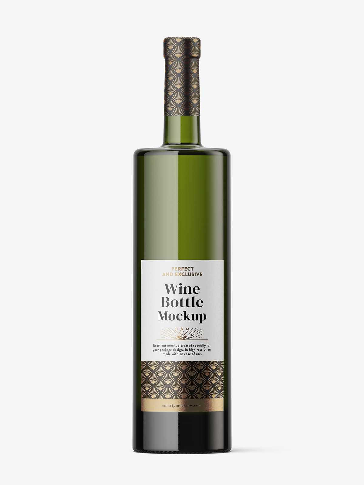 Green wine bottle mockup