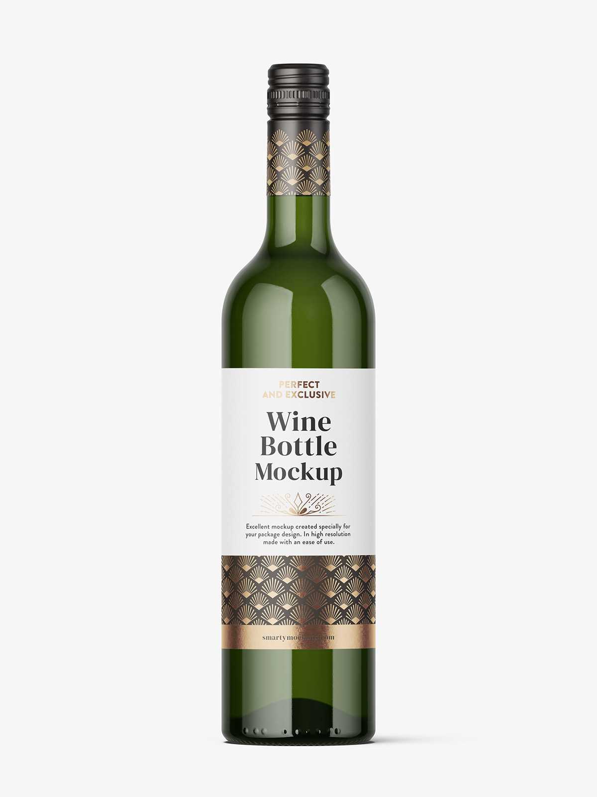 Green wine bottle mockup