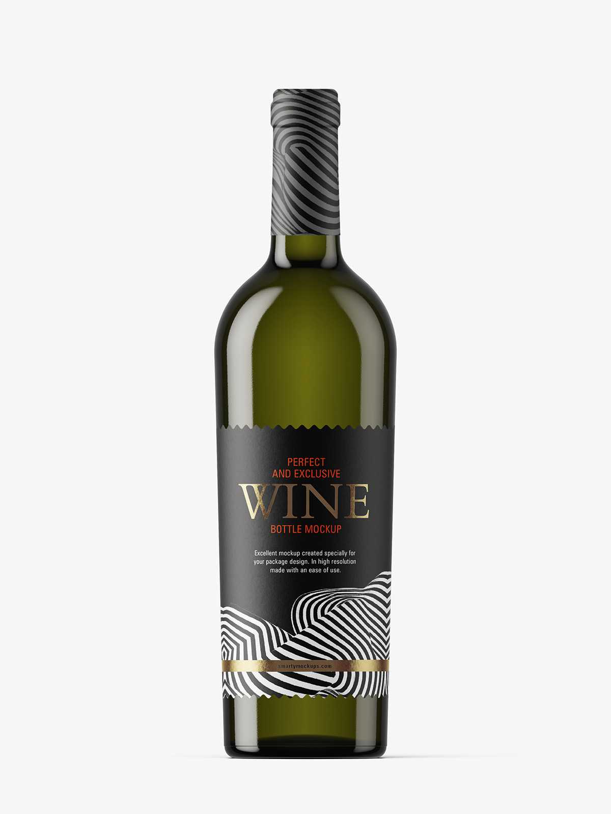 Green wine bottle mockup
