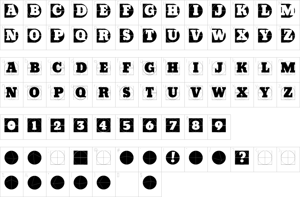 Mapa de caracteres da fonte Grid Concrete Font