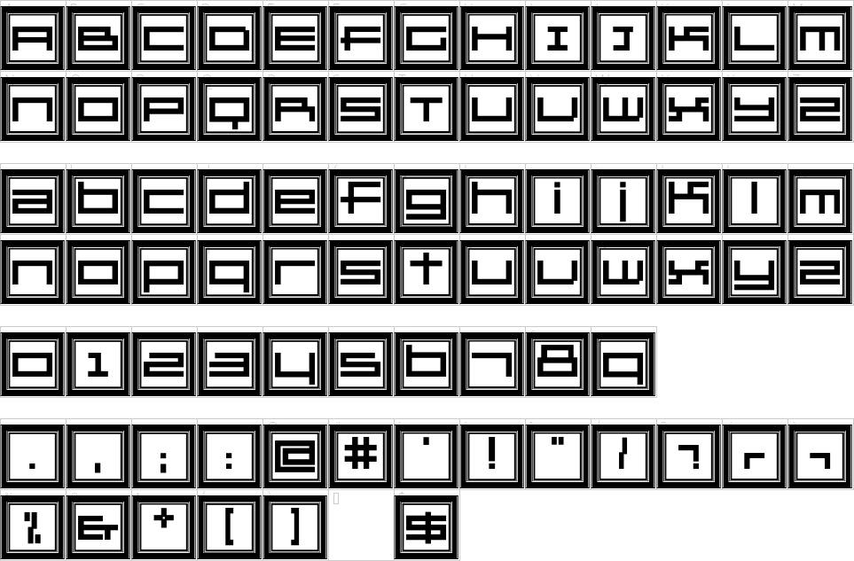 Mapa de caracteres da fonte GridEx Gallery Font