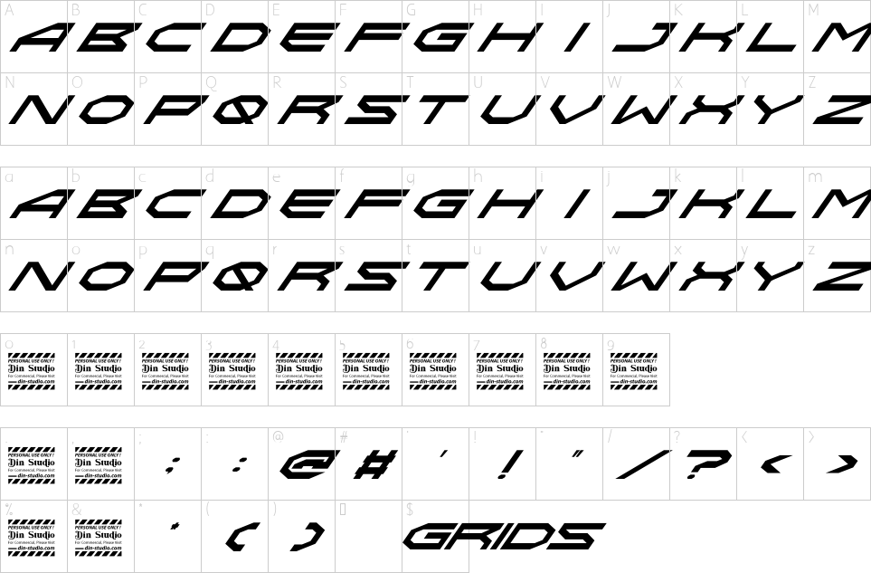 Mapa de caracteres da fonte Grids Font - 1001 Free Fonts