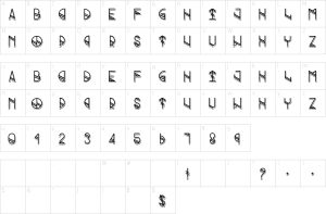 Mapa de caracteres da fonte Grind Font
