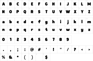 Mapa de caracteres da fonte Gronk Font
