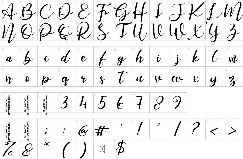 Mapa de caracteres da fonte Groovy Soumaya Font