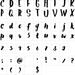 Mapa de caracteres da fonte GS Claretta Brush Font