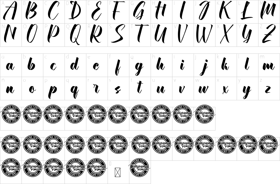Mapa de caracteres da fonte Guardsman Font